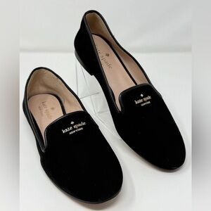 Kate Spade Claudia Loafers Black Suede Logo Flats Size 7B